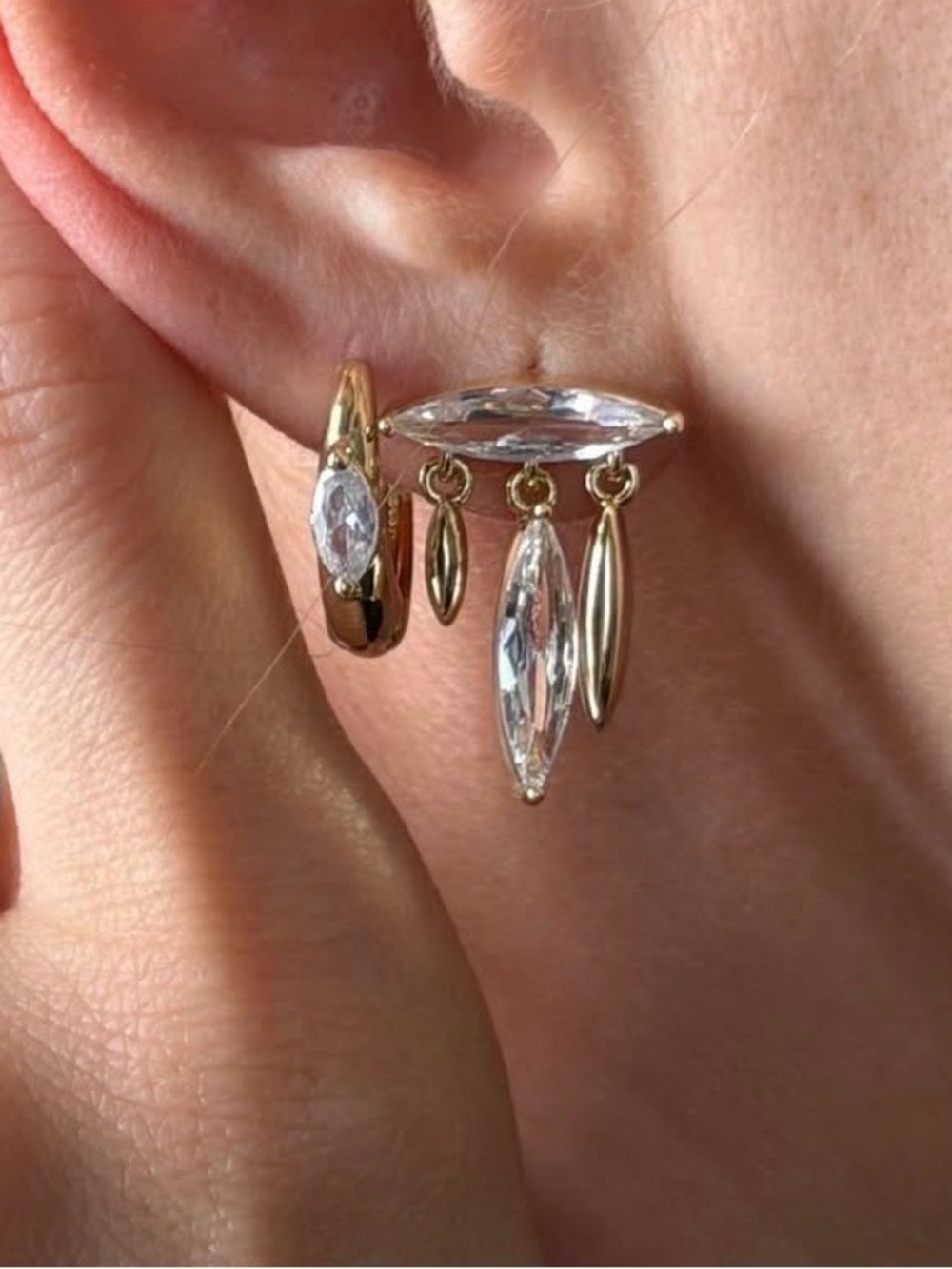 14K Gold Plated Waterfall CZ Fringe Dangle Earrings Set Boho Statement Jewelry
